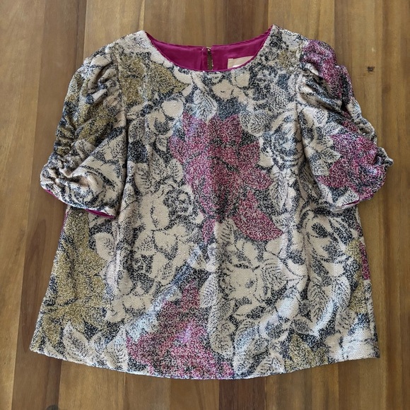 Anthropologie Sequin Floral Puff Sleeve Top – Size US 10 - Picture 1 of 9